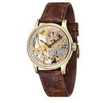 Thomas Earnshaw Men's Bauer Mechanical Skeleton Automatic Watch with Gold Dial Analogue Display and Brown Leather Strap ES-8049-02