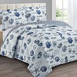 Royal Tradition Sea Shells Reversible Coverlet, King/California King Over-Sized 3pc Quilt Set (110-Inch Wide x 96-Inch Long) Lightweight Bedspread