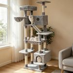 Kilodor Tall Cat Tree, [73inch=185cm] Cat Tower Multi Level Condo with Large Hammocks, Scratching Posts,Plush Perches Cat Activity Center Light Gray