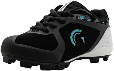 Guardian Baseball Youth Low Top Baseball Cleats for Boys and Girls Softball Cleats - Size 12 Little Kid to 7 Big Kid, Black/Mint, 6 Big Kid