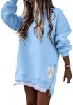 CHICME Womens Lightweight Sweatshirt Long Sleeve Pullover Tops Zipper Slit Drop Shoulder Casual Tops Sky Blue-L