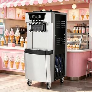 Commercial 3-Flavor Soft Serve Ice Cream Machine, 2200W 5.8-8 Gal/Hr Maker with Auto Clean, Stainless Steel, for Restaurant