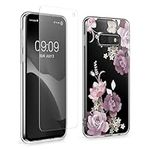 kwmobile Clear Case and Screen Protector Compatible with Samsung Galaxy S10e Case - Flower Bouquets Pastel Purple/Transparent