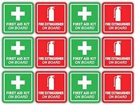 (x6 of Each) 3M Reflective Red Fire Extinguisher and Green First Aid Kit On Board Industrial Safety Training Decals (1 inch x 1 inch)