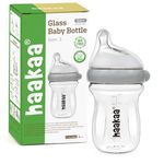 haakaa Gen.3 Natural Glass Baby Bottle - Wide Neck, Anti-Colic Varibale Flow Nipple for 6m+ Breastfed Babies, Newborn Registry Essentials,BPA-Free, 6 oz/180 ml, 1 PK