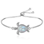 Turtle Bracelet Moonstone Tree of Life Sea Turtle Bracelet for Women Sterling Silver Adjustable Ocean Beach Hawaiian Turtles Jewelry Christmas Birthday Gifts, Medium, Sterling Silver , Cubic Zirconia