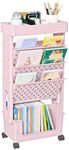 YEMUNY 5 Tier Rolling Utility Cart Multi-Functional Movable Storage Book Shelves with Lockable Casters for Study Office Kitchen Classroom, Pink