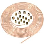 25 Ft. 3/16 OD Copper Coated Brake Line, Rustproof Brake Line Tubing Coil and Fitting Kit, 3/16" x 25 Ft Brake Tubing Kit (Includes 16 Fittings)