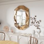 Wall mirror with bevelled glass: Aesthetic Artistic Look Accent Mirror 100 x 72cm Asymmetric Decorative Wall Mirror with Beveled Glass for Home Entryway Hanging Mirror,Tawny Brown