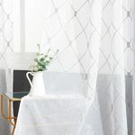 Top Finel White Sheer Curtains 94 Inches Long for Living Room,Grey Privacy Embroidered Diamond Grommet Window Treatments Curtains Home Decor 94 inch Length for Bedroom, 2 Panels Set