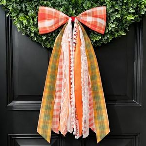 Fall Decor - Large Autumn Harvest Wreath Bow for Front Door - 2 pack