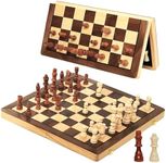 15.35 Inch Magnetic Wooden Chess Set, Exqline Large Chess Board Set with 2 Extra Queens, Handmade Portable Travel Folding Board Games, Beginner Tournament Chess Set for Kids and Adults