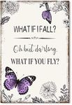 YPY Inspirational Quote Canvas Wall Art : Purple Butterfly Picture Motivational Framed Poster, What if I Fall Positive Sign for Teen Girl Bedroom 10" x 15"