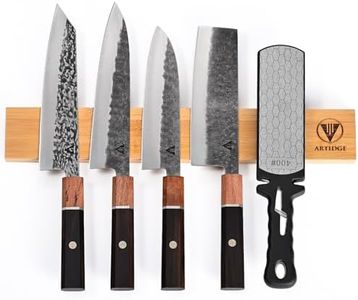 ARTIDGE 6Pcs Japanese Knife Set with Diamond Sharpening Plate & Bamboo Magnetic Strip, Solid Wood Octagonal Handle, High Carbon Steel Professional Chef Knife Set for Home and Commercial Use
