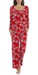 POPYOUNG Women's Fall-Winter 2 Piece Long Sleeve Pajama Sets Ladies nightwear Long pants Pjs Sets with Pockets 2XL, FL Snow red