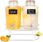 Ilyapa 2 pack 2 Gallon Glass Beverage Dispenser with Stand- Wide Mouth Mason Jar Drink Dispensers with Spigot - Leak Proof Glass Flip Top Lid for Ice Water, Lemonade, Juice, Sangria, Punch, Tea, Punch