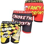 Gaffer Mens Boxers Funny Multipack Boys Funky Rude Novelty Shorts Elasticated Trunks Stretchable Waist Underwear 3 Pack Set-B Red-Black-Yellow Small