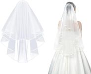 CICILIAYA Bridal Veil Wedding Vails Women's Simple White Ivory Tulle Short Veils Ribbon Edge for Brides Shower Bachelorette Hen Party Chucky Costume Dress Up Gift Prom Girls First Communion (White)