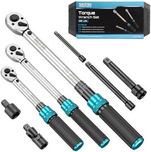 Seesii Torque Wrench Set 1/4" 3/8" 1/2" Drive, Click Type Torque Wrench Kit with Adapters, ±3% Accuracy, Dual Scale 72-Tooth Ratchet for Car, Motorcycle, Bike Repair