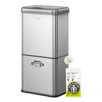 EKO Vintage 60L / 15.85 Gallon Motion Sensor Trash Can, Dual Compartment 32L + 18L Stainless Steel Kitchen Garbage Bin, Touchless Automatic Waste & Recycling Bin with Lid for Home or Office