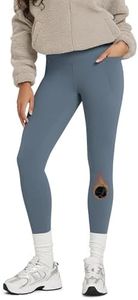 ODODOS Women's Fleece Lined 7/8 Leggings with Pockets Thermal Warm Winter Running Tights - 25" High Waisted Thick Yoga Pants, Blue Gray, Large