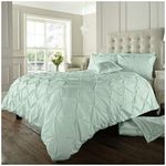 GC GAVENO CAVAILIA Pinch Pleated Double Bedding Set, Diamond Pleat Pintuck Comforter Cover, Soft Polycotton & Breathale Quilt Cover, Duck Egg