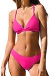 CUPSHE Bikini Set for Women Two Piece Swimsuits V Neck Low Rise Crisscross Back Self Tie Spaghetti Straps, Hot Pink, Medium