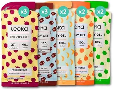Lecka Natural Energy Gel, 12 Running Gels with 21g-27g Carbs, 90–110 Calories & Natural Electrolytes | Real Fruit & Basil Seed Blend | Ideal for Running, Cycling & Workouts | Variety Pack 5 Flavors
