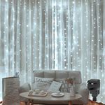 Backdrop Curtain Lights Mains Powered 2M x 2M 204LED Window Curtain Fairy Lights Room Waterfall Lights Plug In Wall Icicle Lights With 8Modes Linkable for Indoor Gazebo Decor(White)