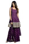 Xomantic Fashion Women's Embroiderd Work Navyblue Color Weding Wear Anarkali Kurta Sharara Set (Large, Wine)