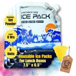 Frostvolt Reusable Ice Packs for Cooler and Lunch Boxes (Lunchbox Size x 5) Up to 8 Hours Freezer Packs | 7.5 x 6.5 Inch | Lunch box and Cooler Long Lasting Ice Packs, Beach Trip Must Haves