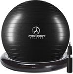 ProBody Pilates Ball Yoga Ball Chair, Exercise Ball Chair with Base or Stand for Home Office Desk Sitting or Workout, 65cm Antiburst Balance Ball & Stability Ball Seat for Back, abs (Black)