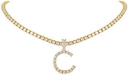 FindChic Catena da Tennis con Pendente a Lettera C Collana Iniziale con Diamanti Ghiacciati Bling Gioielli per Donna Collana con Catena da Tennis per Ragazze
