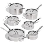Lagostina Moderna 12-Piece Stainless Steel Cookware Set, Commercial Capsule Base, Induction Safe Pots and Pan Set Includes Saucepan, Casserole, Dutch Oven & Lids, Oven Safe up to 400°F / 204ºC