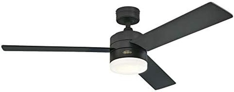 Westinghouse 7205900 Alta Vista 52-inch Matte Black Indoor Ceiling Fan, Dimmable LED Light Kit with Opal Frosted Glass