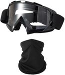 LJDJ Motorcycle Goggles Dirt Bike ATV Off-Road Riding Motocross Glasses with Sun UV Protection Neck Gaiter Face Cover (Black/Clear Lens)