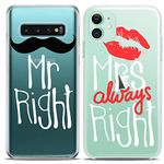 Cavka Matching Couple Cases Compatible with Apple iPhone 11 Mr Mrs Right Clear Elastic Quote Black Mustache Red Lips Girlfriend Her Him Silicone Cover Funny