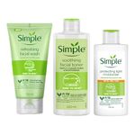 Simple Kind to Skin Facial Wash, Toner & Protecting Light Moisturiser Skin Care Bundle | Refresh, Soothe, and Protect | For all Skin Types | 3 Pack