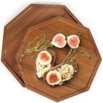 LotFancy Wood Serving Tray, Set of 2, Wooden Serving Platter, Octagon Wood Serving Plates for Fruit, Cheese, Coffee, Tea, Appetizer Charcuterie Boards