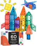 PLAYVIBE Magnetic Tiles 60 Pcs - 3D Magnet Tiles Building Blocks for STEM Learning, Montessori Toys Boy and Girl Toys, Magnetic Blocks - Learning Toddler Toys, Playing Magtiles for Classroom, Home