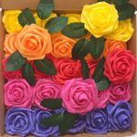 LUSSO LIA 25 pcs Decorative Artificial Flower Foam Roses with Bendable Stems for Wedding Bouquet, Anniversary, Valentine's Day, Table and Home Decoration, DIY, and Arts and Crafts (Rainbow)