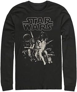 STAR WARS Men's Poster Tops Long Sleeve Tee Shirt, Black - Faded, XX-Large Tall