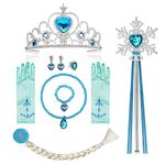 Vicloon Elsa Princess Tiara, Fairy Wand and Tiara Crown Elsa Dress Up Accessories Set for Party, Cosplay (10pcs)