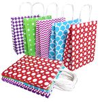 KSATRA Paper Bags For Return Gifts, 50 Bags With 5 Different Designs, Strong Paper And Handles, Ideal For Birthdays, Parties, Weddings, Christmas, And Diwali. (12X9.5X4 Inches) - Multicolor (50)