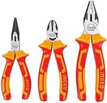 INGCO 3Pcs 1000V VDE Insulated Plier Set, 8" Insulated Combination Pliers, 6" Insulated Long Nose Pliers, 6" Insulated Diagonal Cutting Pliers HIKPS28318