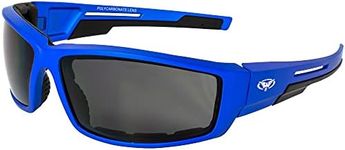 Global Vision Sly Motorcycle ATV Padded Riding Glasses Sunglasses with Smoke Lenses and Blue Metallic Frames