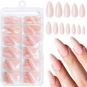LunarCharm Lot de 240 faux ongles en acrylique à presser en forme d'amande nude de taille moyenne