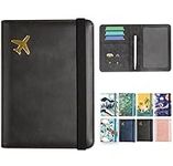 DMLuna Passport Holder Premium PU Leather Travel Passport Wallet RFID Blocking Passport Cover Case Travel Documents Organizer with Pen Holder, for Women and Men, Calf Black