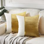 Fancy Homi 2 Packs Gold Decorative Throw Pillow Covers 18x18 Inch for Living Room Couch Bed, Velvet Patchwork with Gold Leather, Luxury Modern Farmhouse Home Decor, Accent Cushion Case 45x45 cm