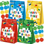 WQT 24Pcs Building Block Favor Bags Bricks Candy Treat Paper party Bags Goodie Gift Bags for kids Birthday Party Decoration Supplies